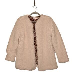 BAND OF GYPSIES $148 Cream Sherpa Teddy Coat Leopard‎ Lining Open Small